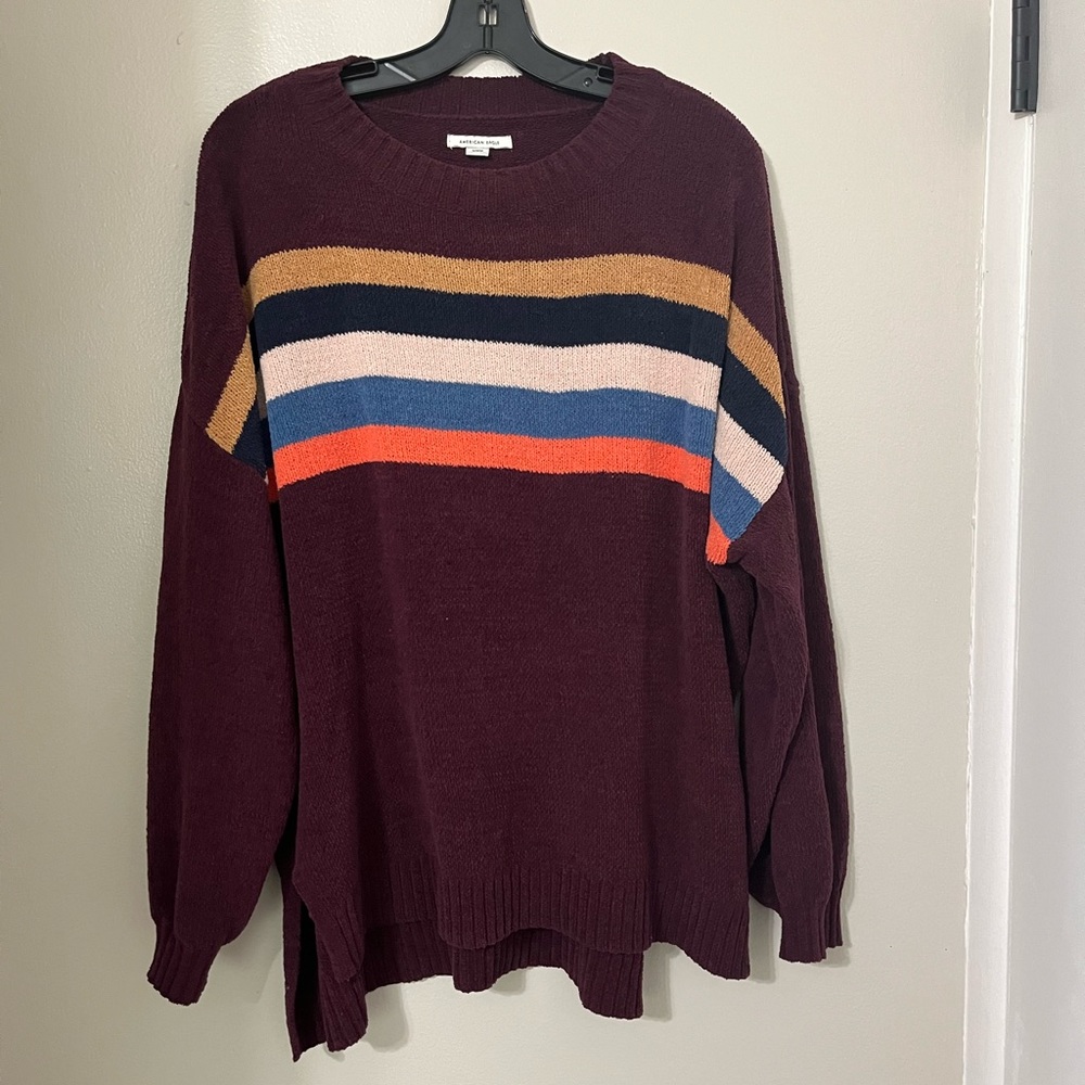 American Eagle (NWOT) Burgundy Striped Sweater